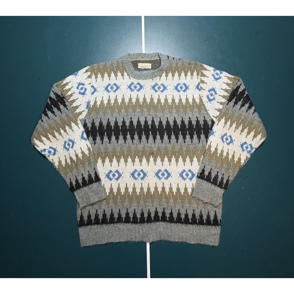 Vintage Orlon‎ Acrylic Sweater Mens Large Nordic Fair Isle 50s 60s Made in USA